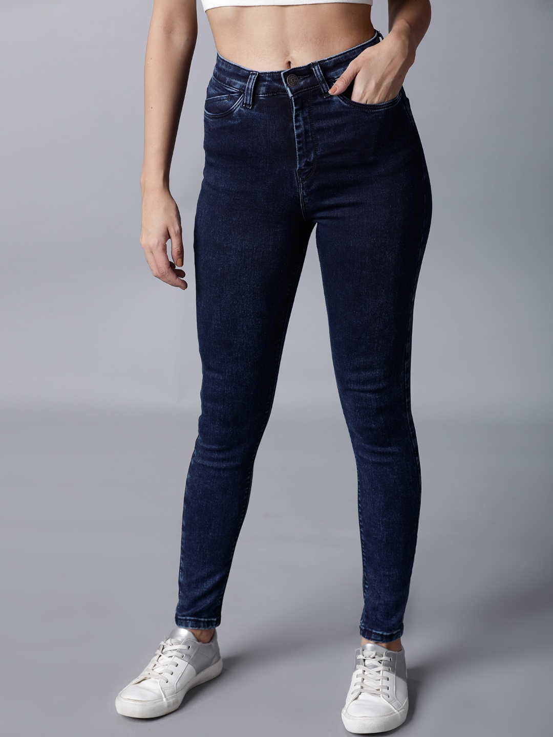 

Tokyo Talkies Women Navy Blue Super Skinny Fit Mid-Rise Clean Look Stretchable Jeans