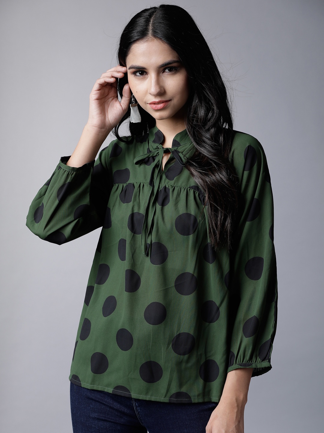 Tokyo Talkies Women Green Printed A-Line Top