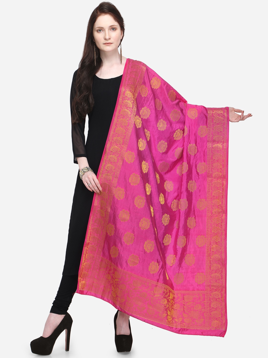 

mf Pink Woven Design Dupatta