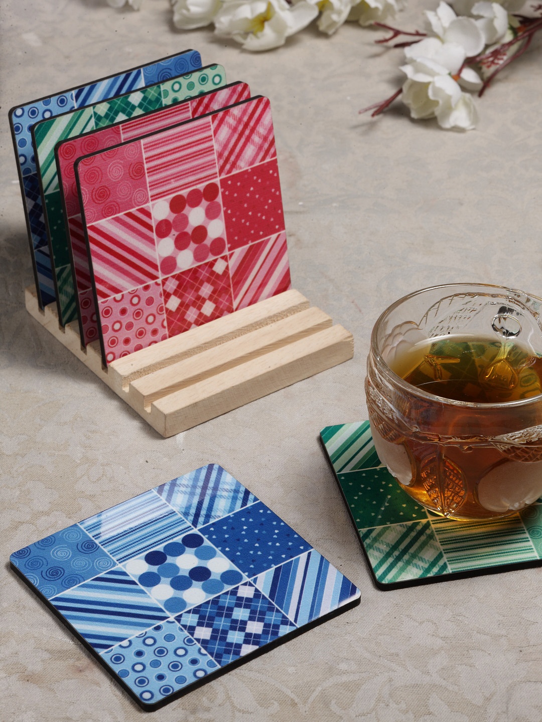 

Alina Decor Set of 6 Printed Coasters With Wooden Stand, Multi