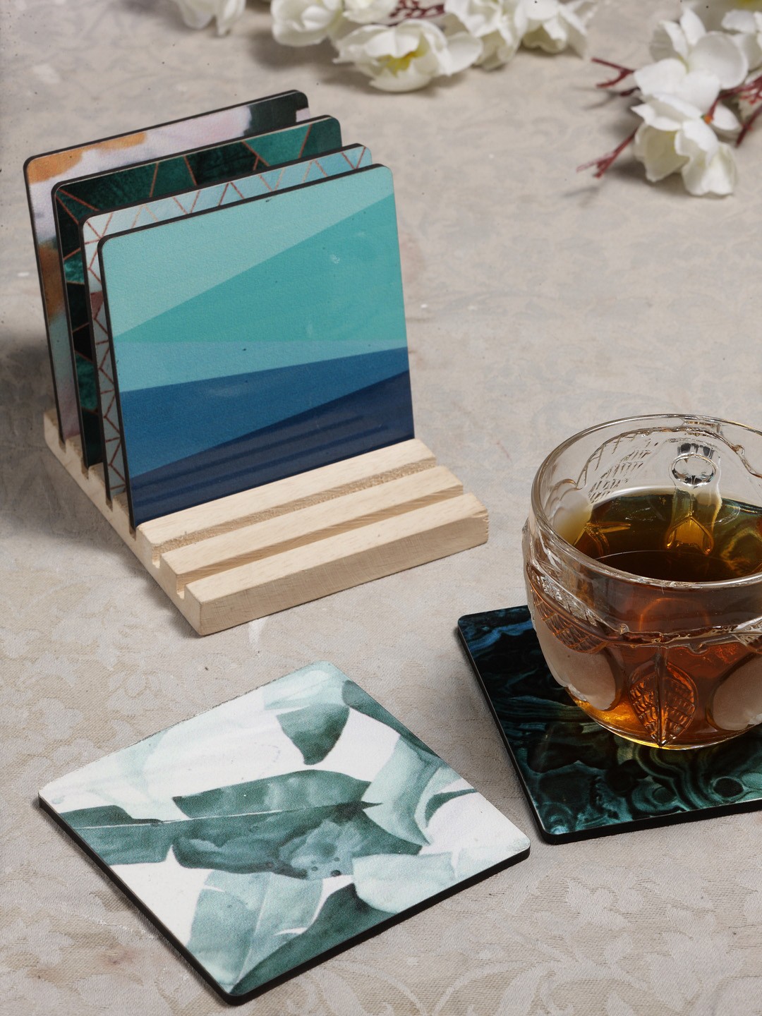 

Alina Decor Set of 6 Printed Coasters With Wooden Stand, Multi
