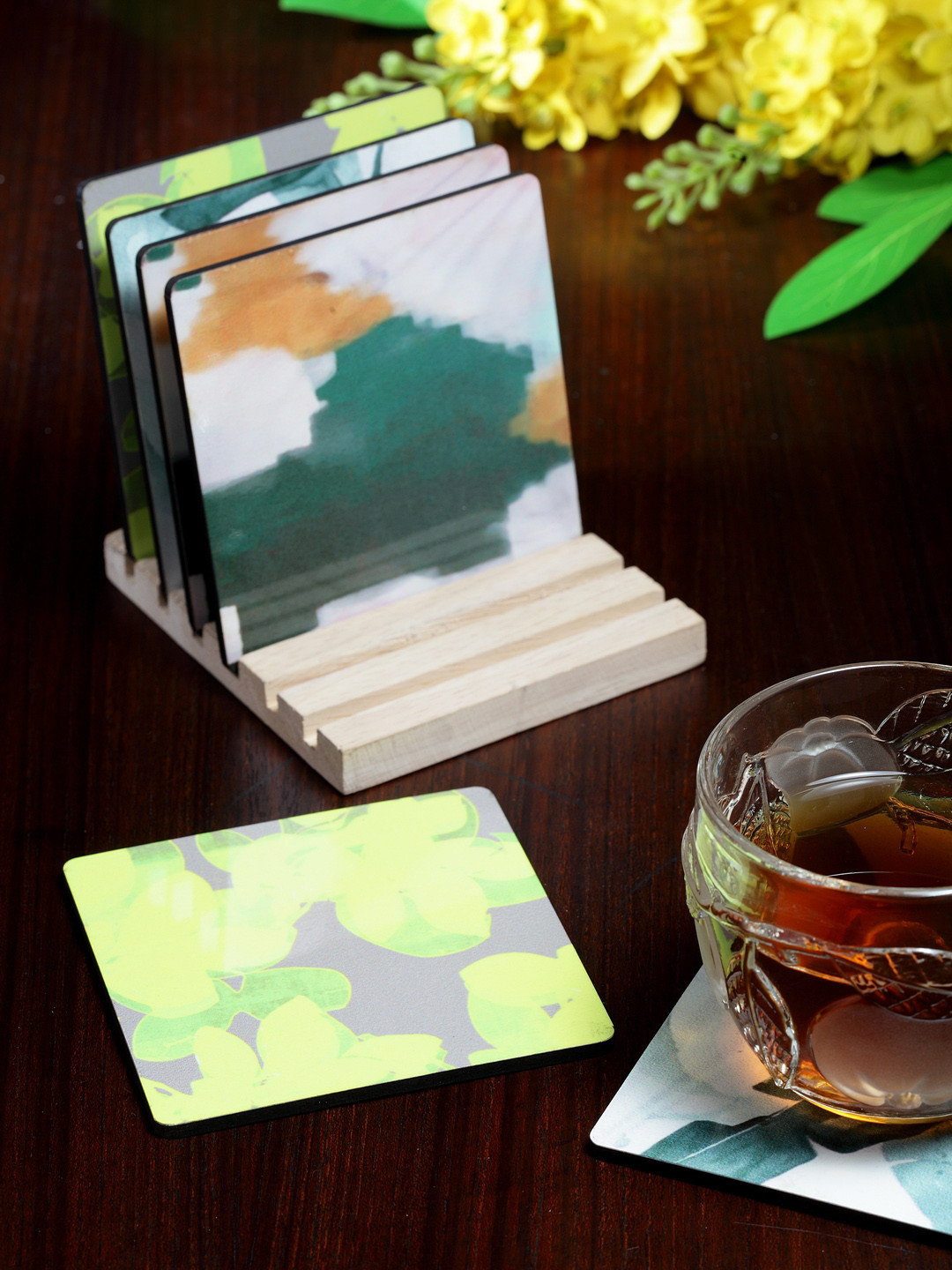 

Alina Decor Set of 6 Printed Coasters With Wooden Stand, Multi