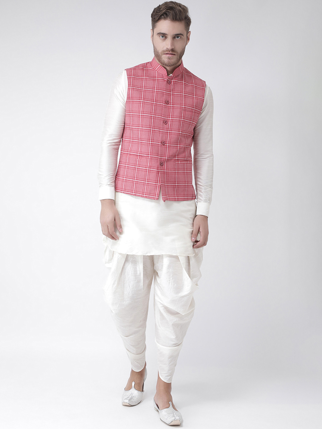 

DEYANN Men Off-White Solid Kurta with Patiala & Nehru Jacket