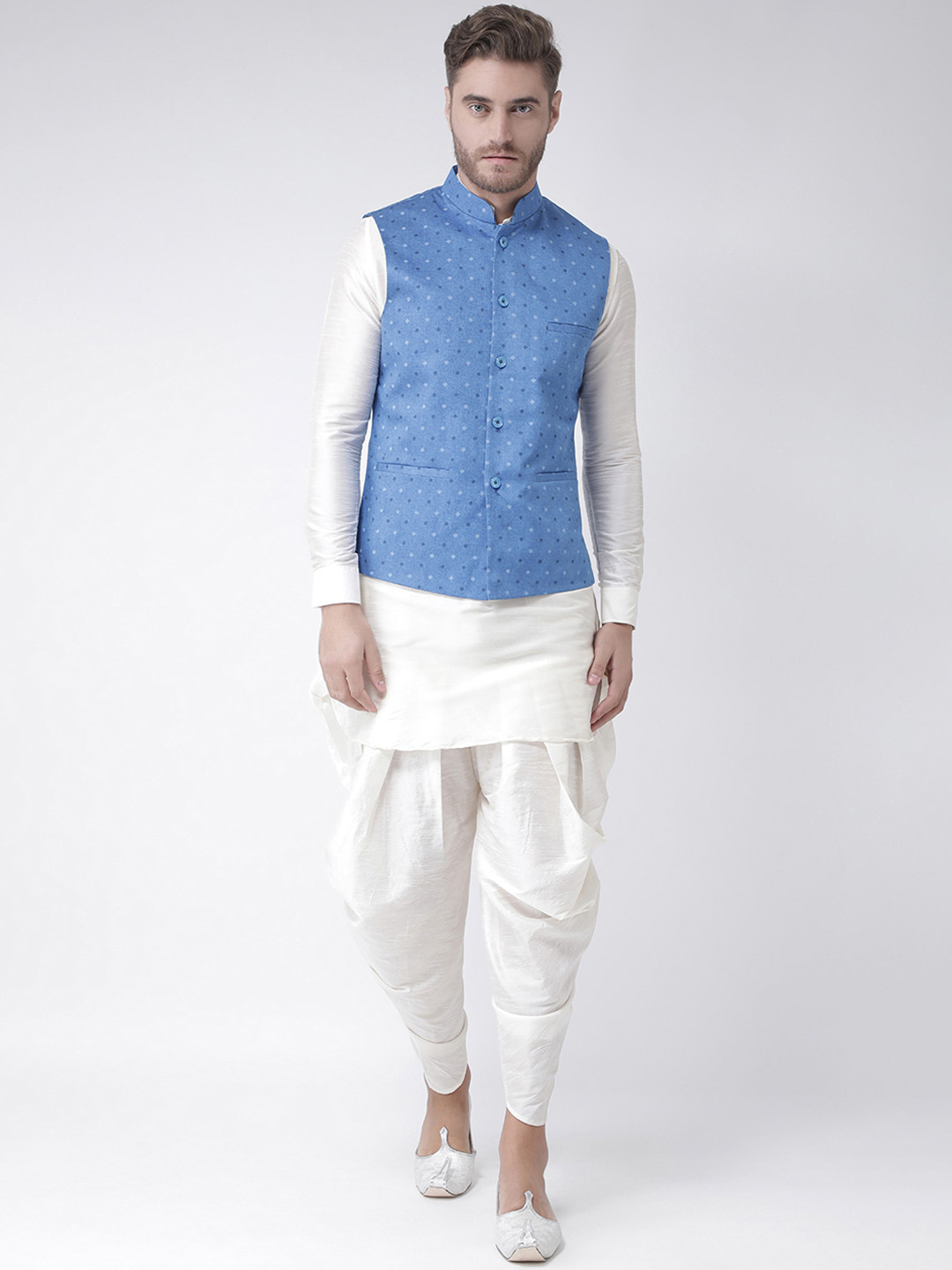 

DEYANN Men Blue & Off-White Printed Kurta with Patiala