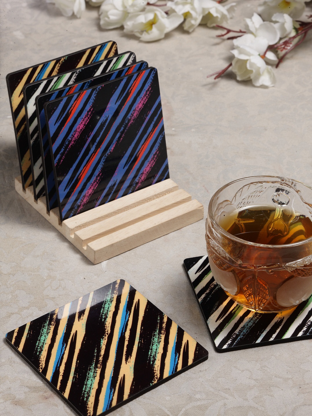 

Alina Decor Set of 6 Printed Coasters With Wooden Stand, Multi