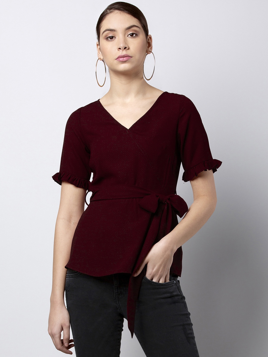

FabAlley Women Maroon Solid Empire Top