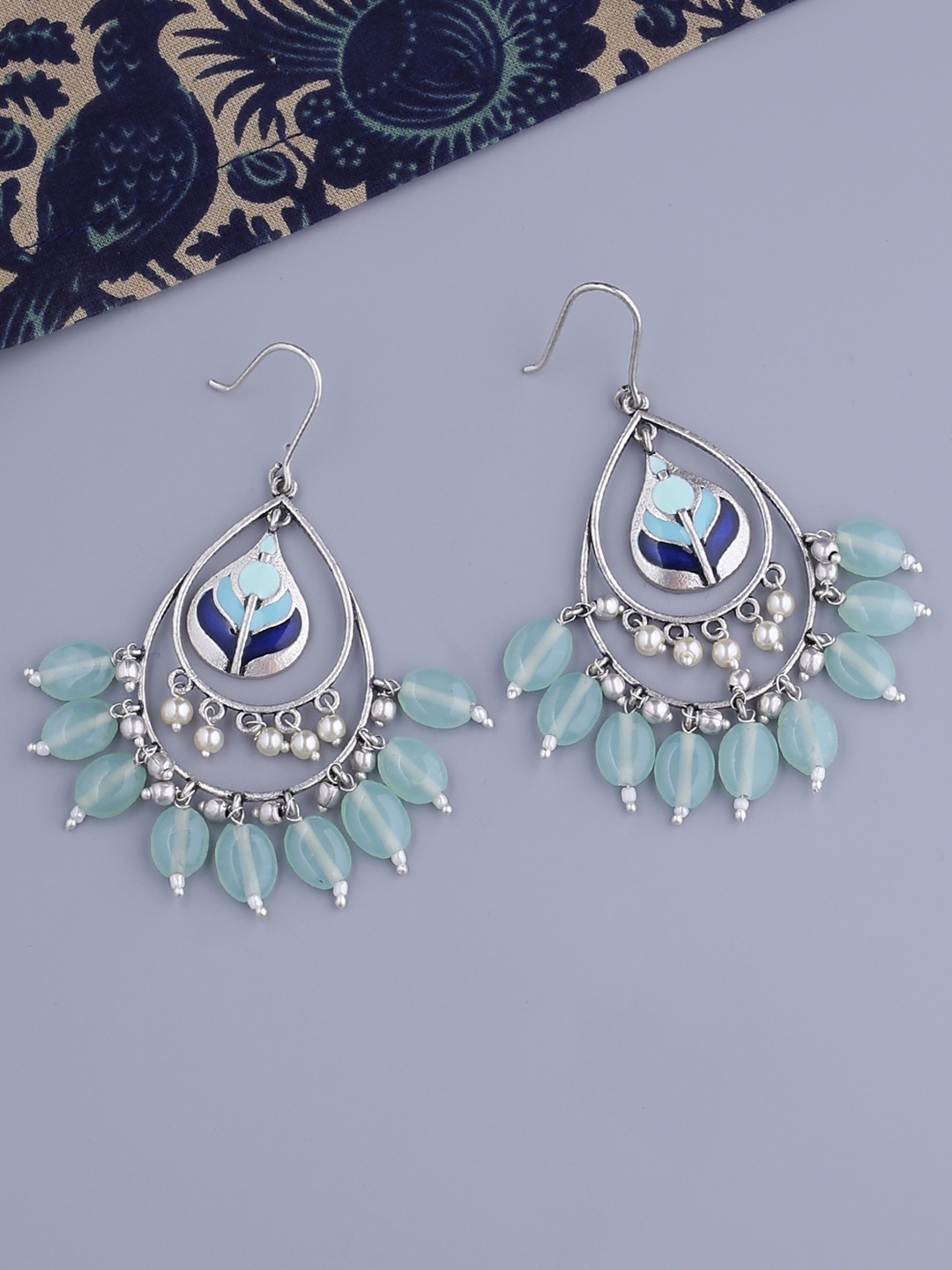 

Voylla Silver-Plated & Blue Classic Drop Earrings
