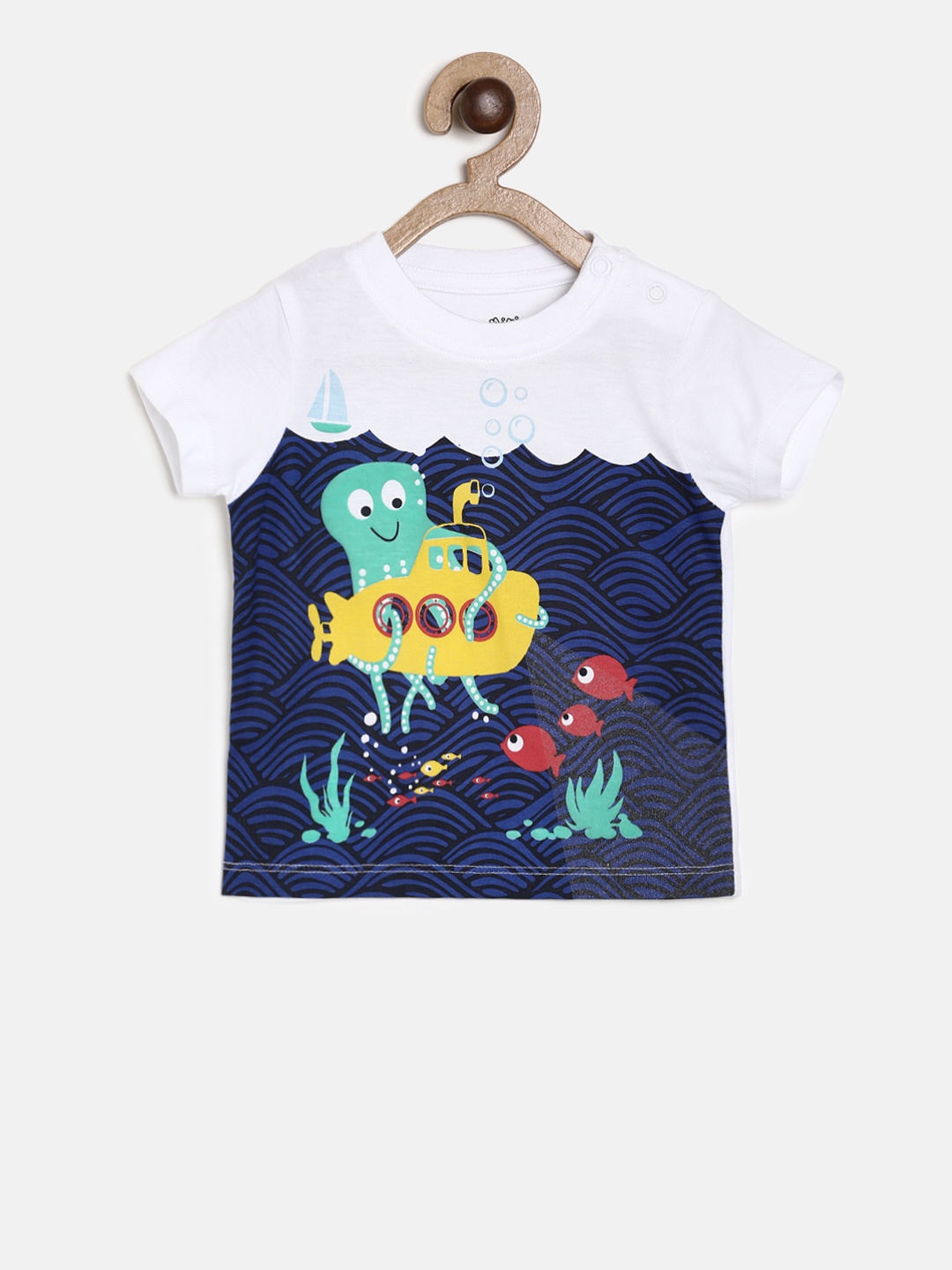 

MINI KLUB Boys White Printed Round Neck Pure Cotton T-shirt