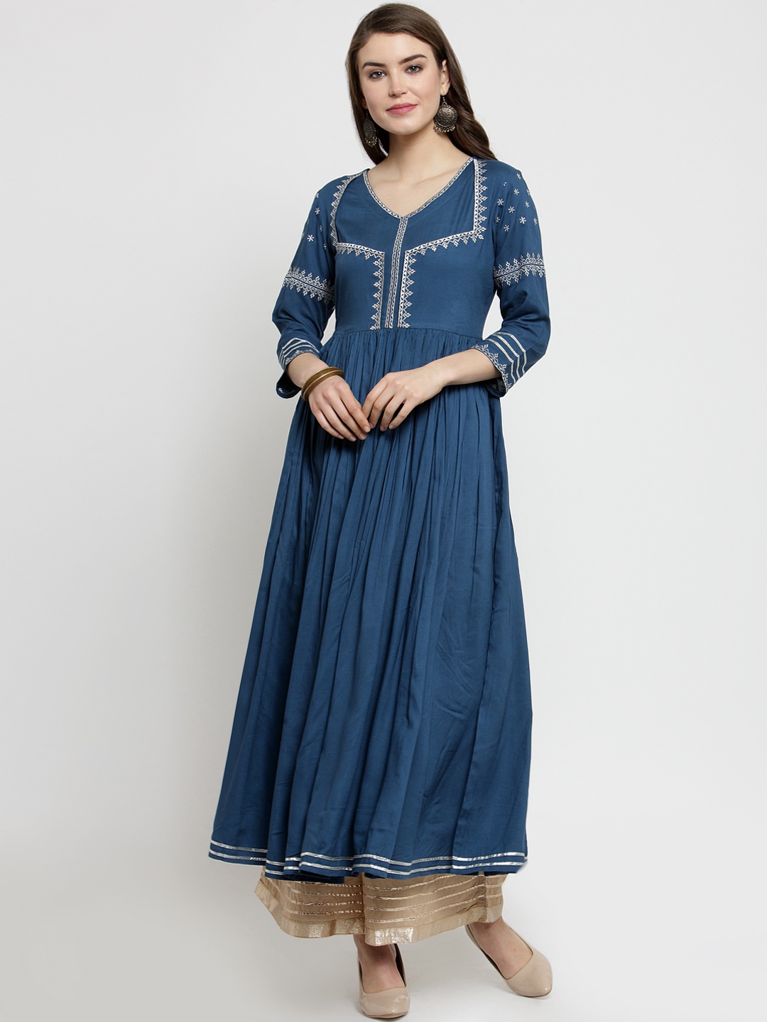 

Varanga Women Teal Blue Solid Kurta with Palazzo