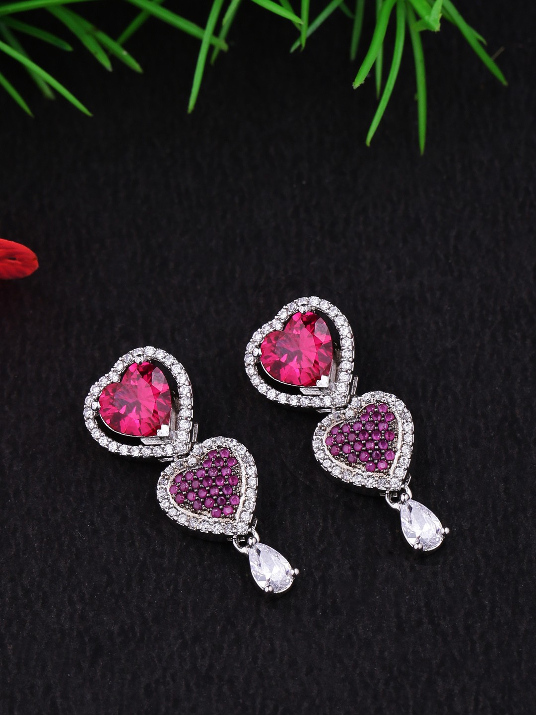 

Studio Voylla Silver-Toned Heart Shaped Drop Earrings