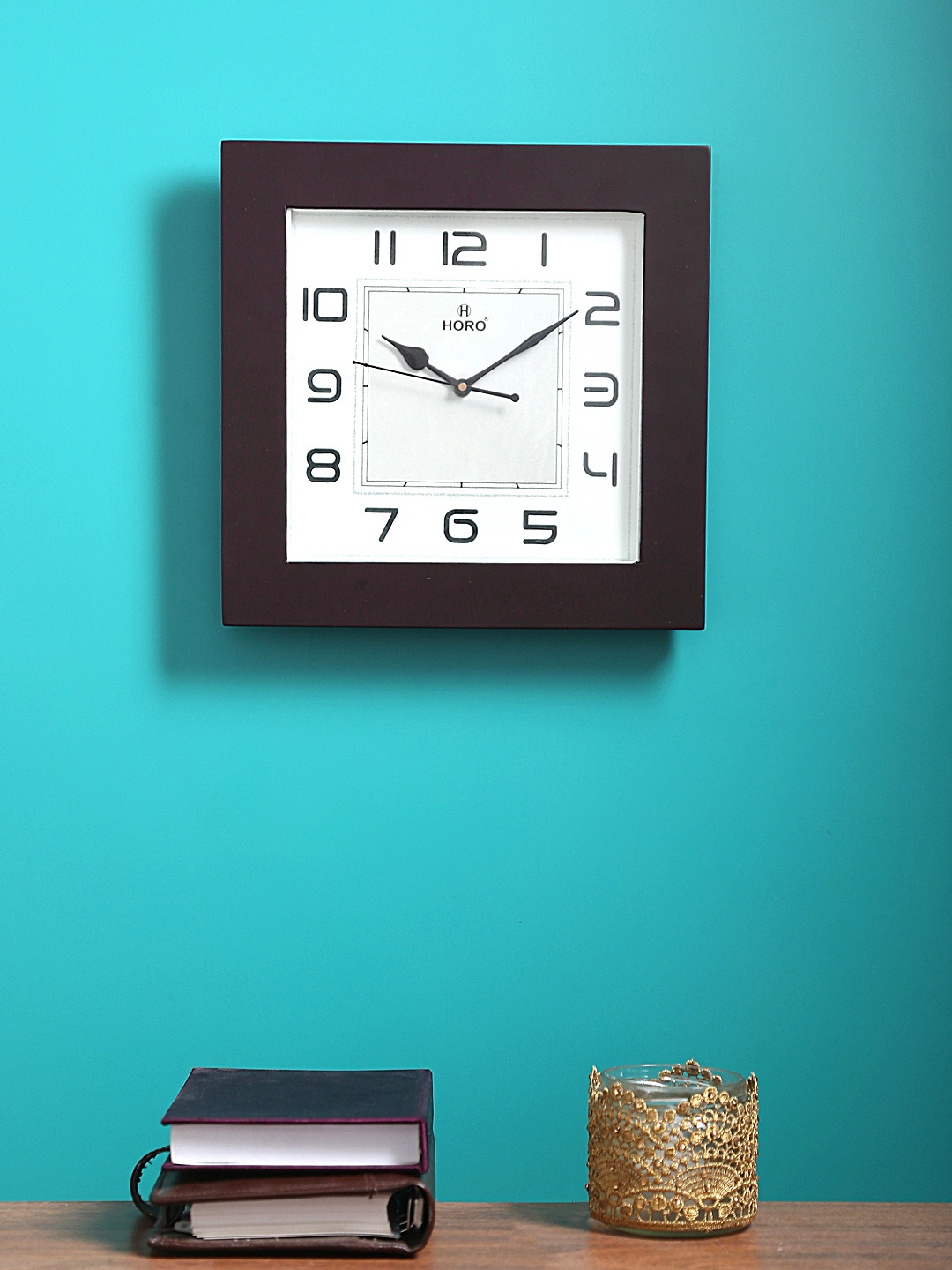 Horo White & Black Handcrafted Square Solid Analogue Wall Clock