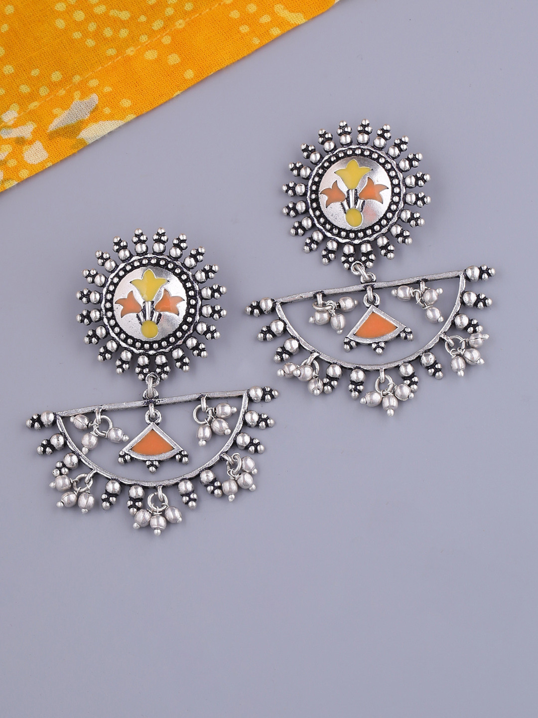 

Voylla Silver-Toned Geometric Drop Earrings