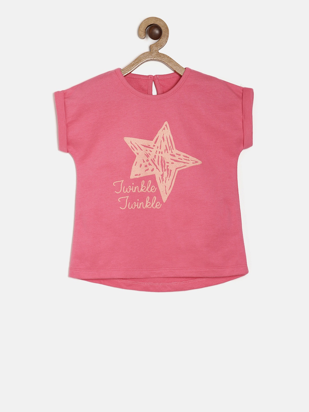

MINI KLUB Girls Pink Printed High-Low Pure Cotton Top