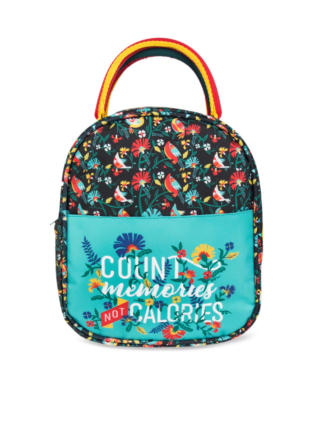 

Chumbak Black & Turquoise Blue Printed Handheld Lunch Bag