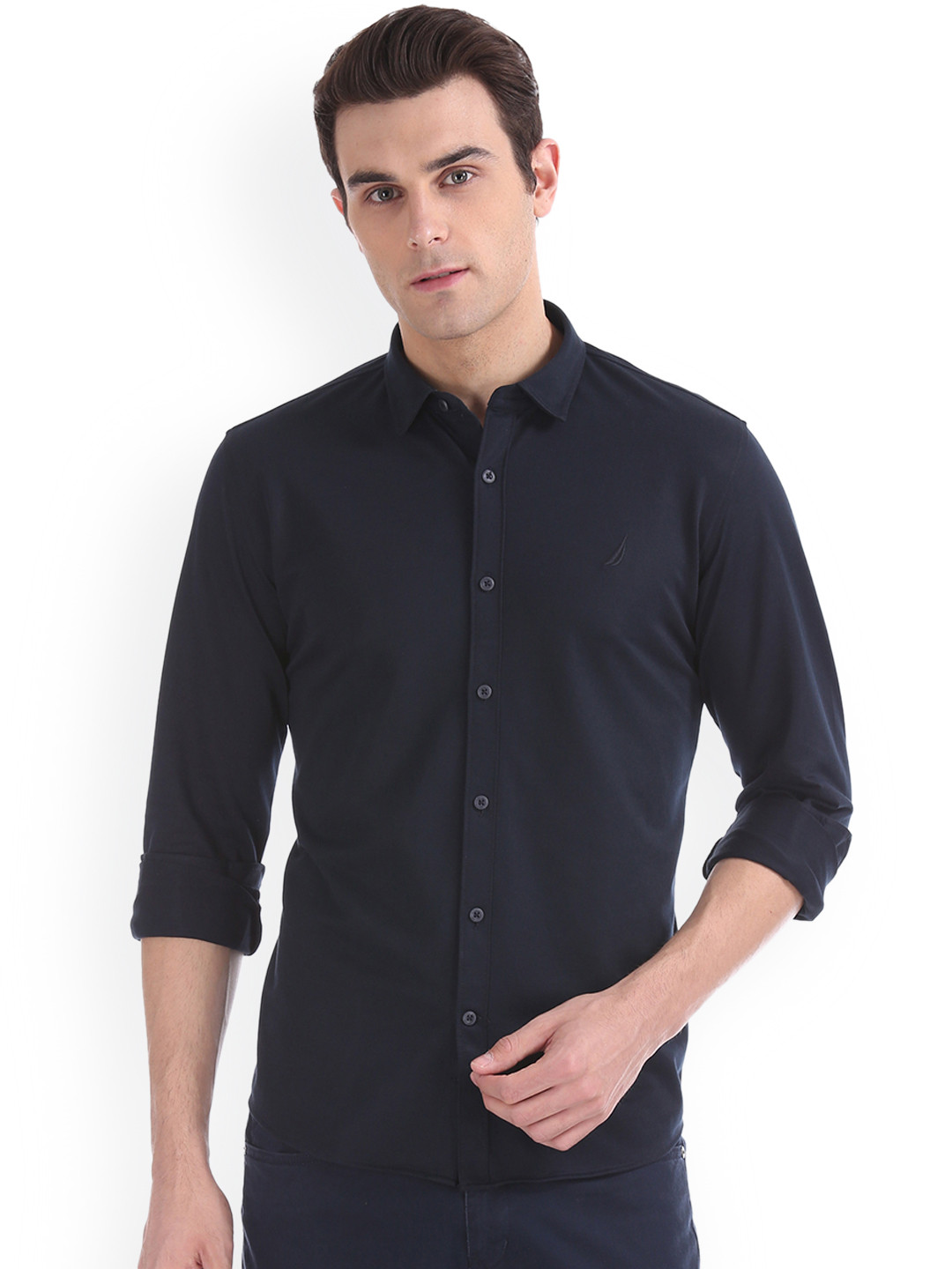 

Nautica Men Navy Blue Slim Fit Solid Casual Shirt