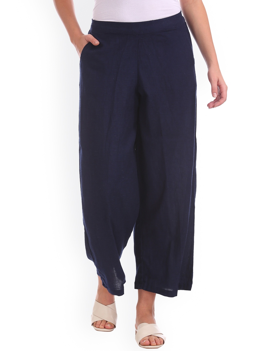 

Bronz Women Blue Wide Leg Self Design Palazzos