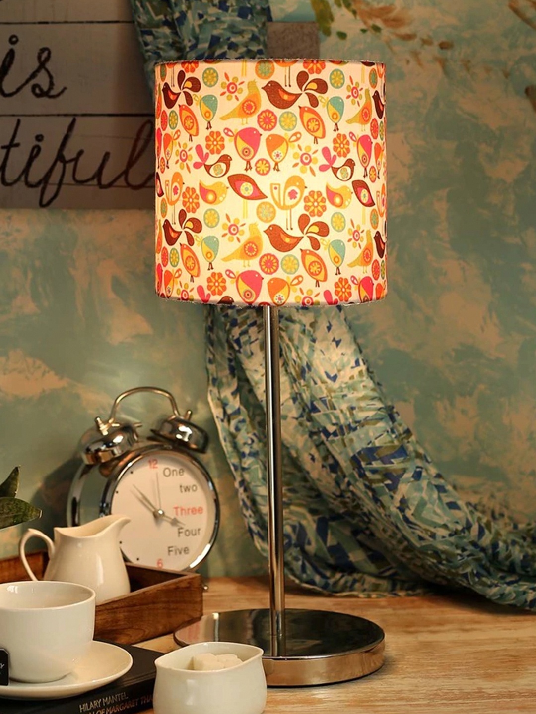 

green girgit Multicoloured Colorful Bird Printed Lamp with Shade, Multi