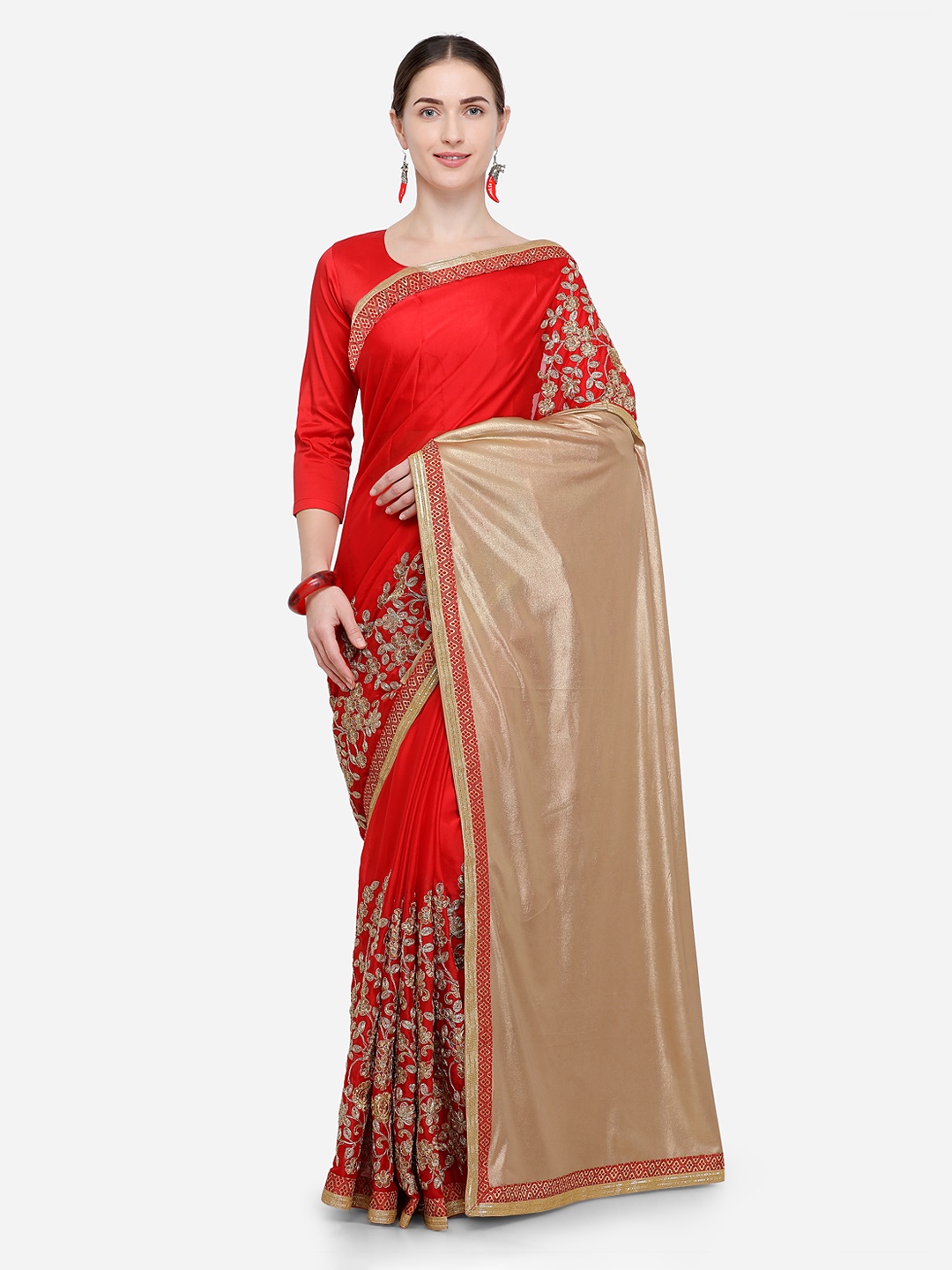 

Kalista Red Embroidered Poly Georgette Saree