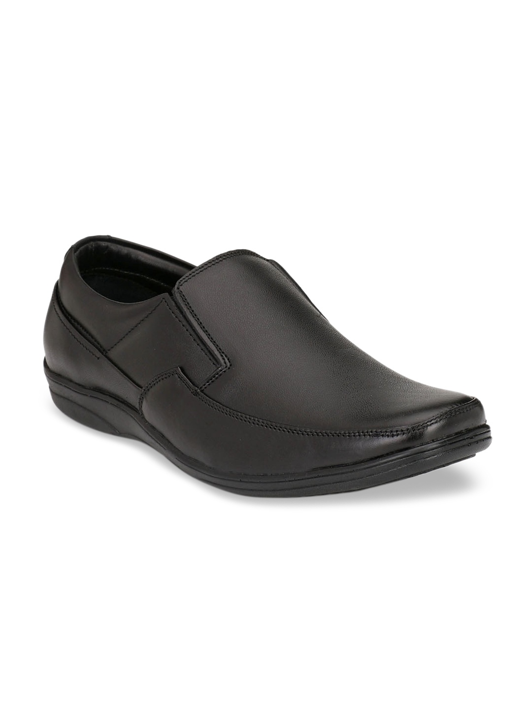 Fentacia Men Black Leather Formal Slip-On Shoes
