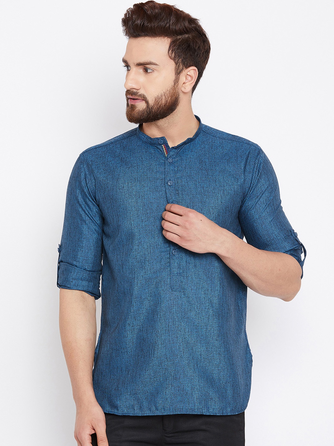 

even Men Blue Solid Straight Kurta