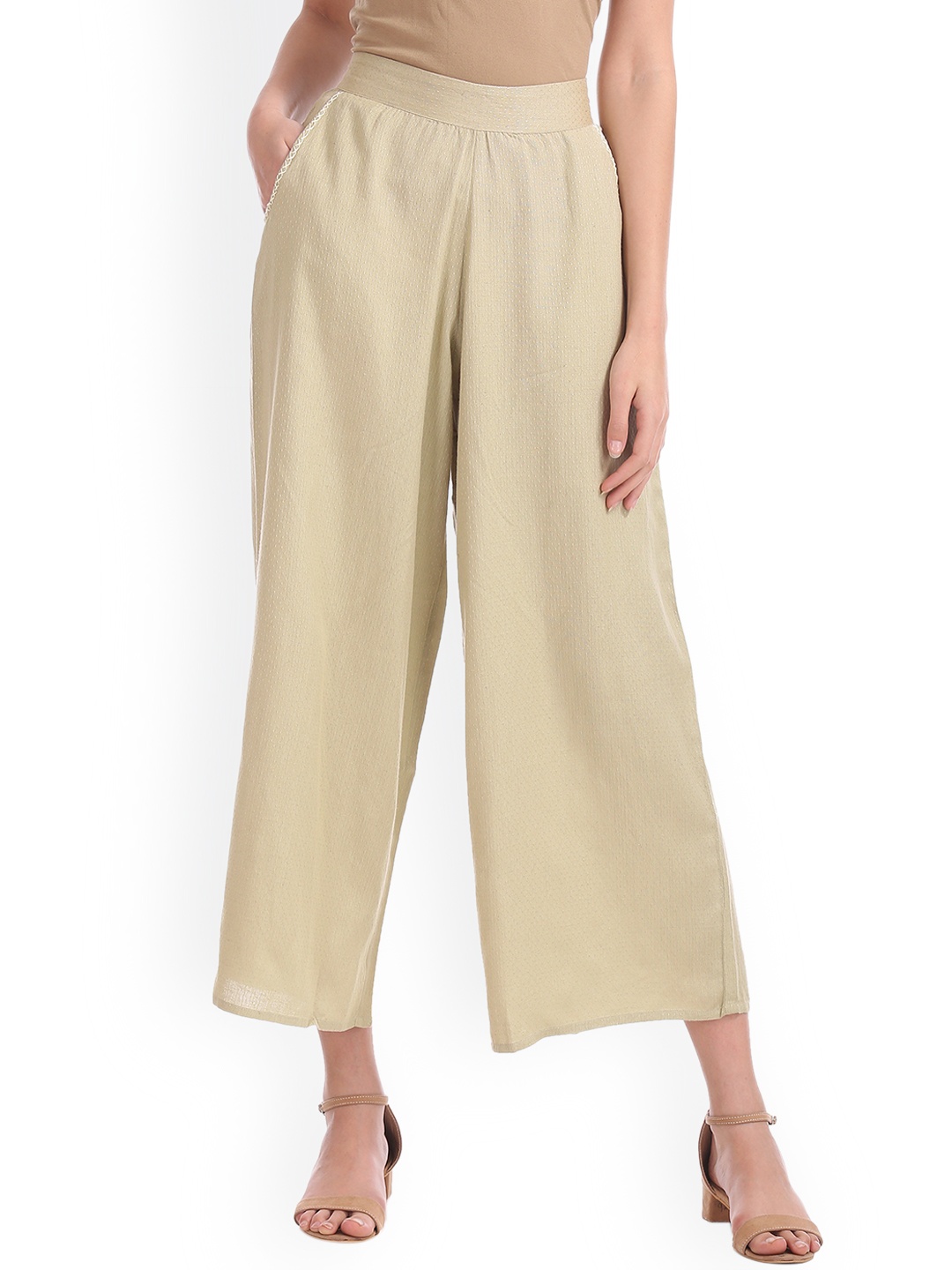 

Bronz Women Beige Straight Self Design Palazzos