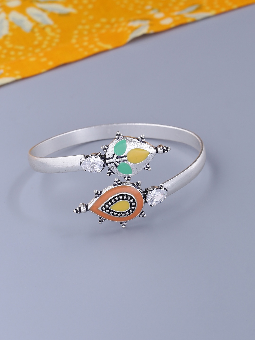 

Voylla Silver-Plated Brass Enamelled Cuff Bracelet