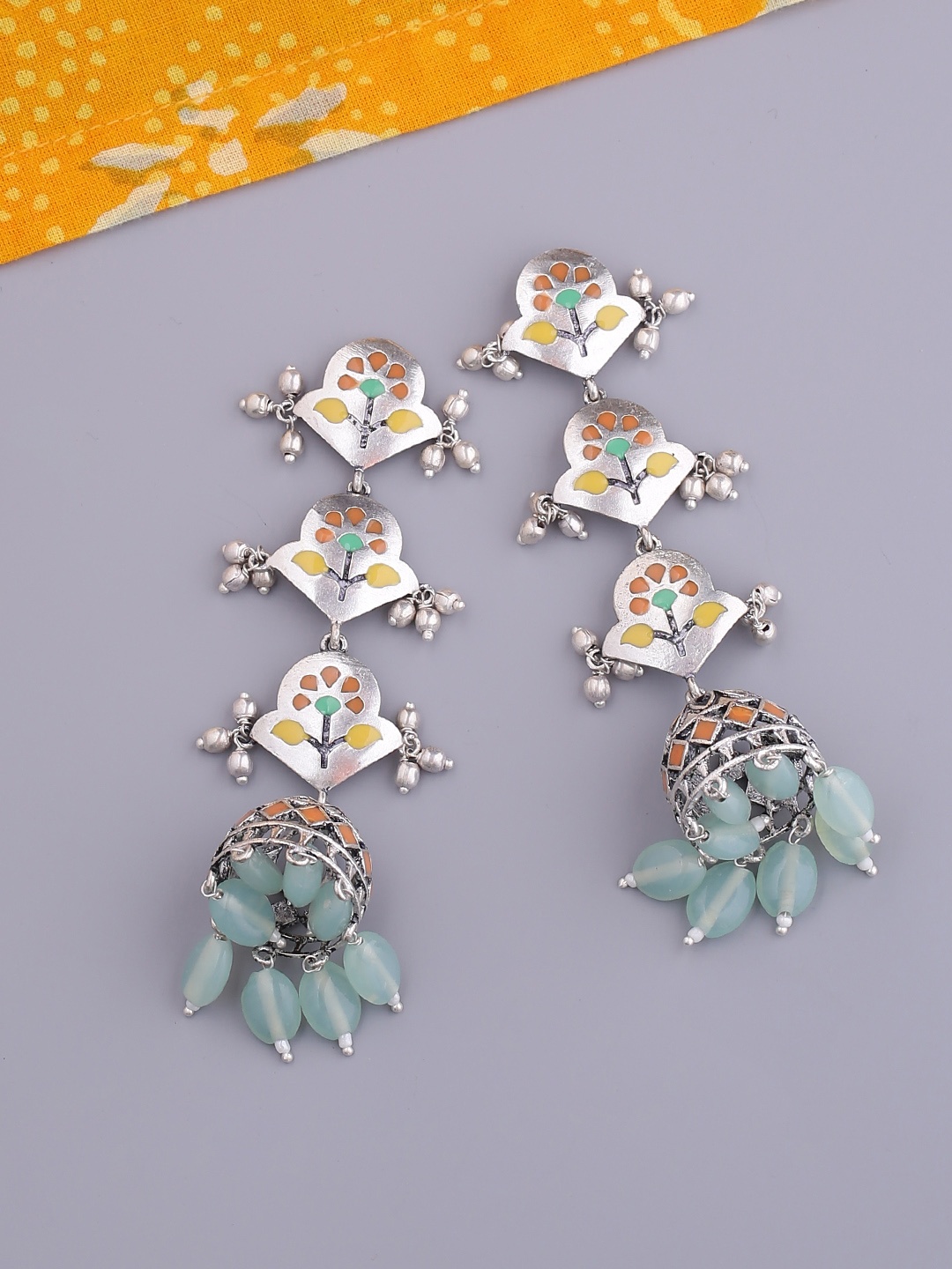 

Voylla Silver-Plated & Enamelled Classic Jhumkas