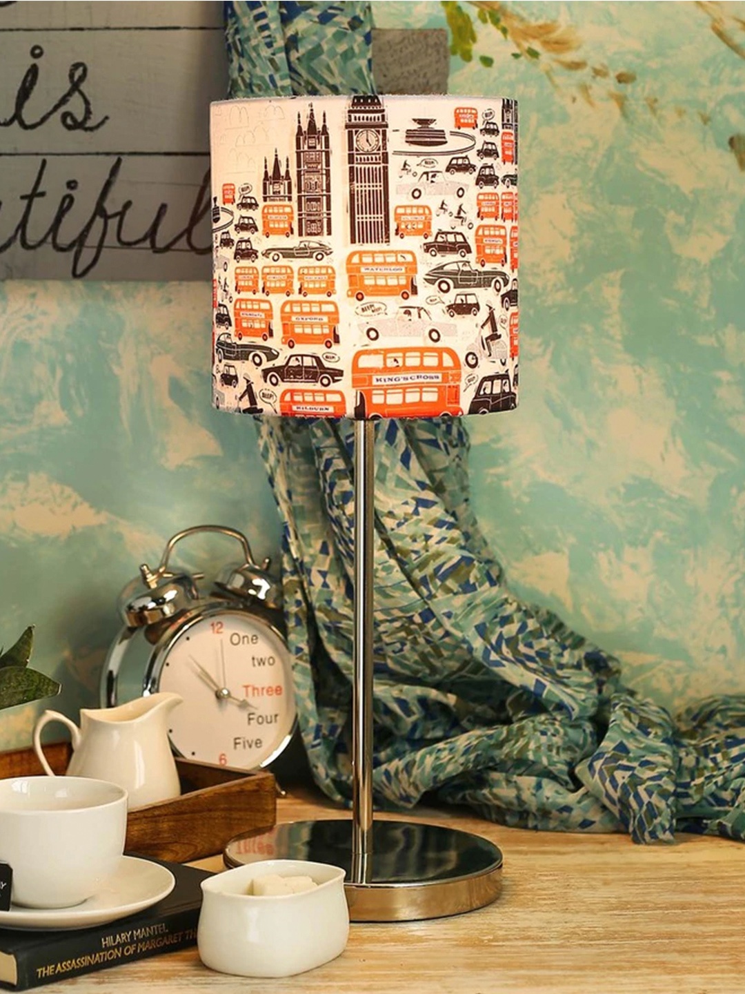 

green girgit Multicoloured London City Printed Buffet Lamp with Shade, Multi