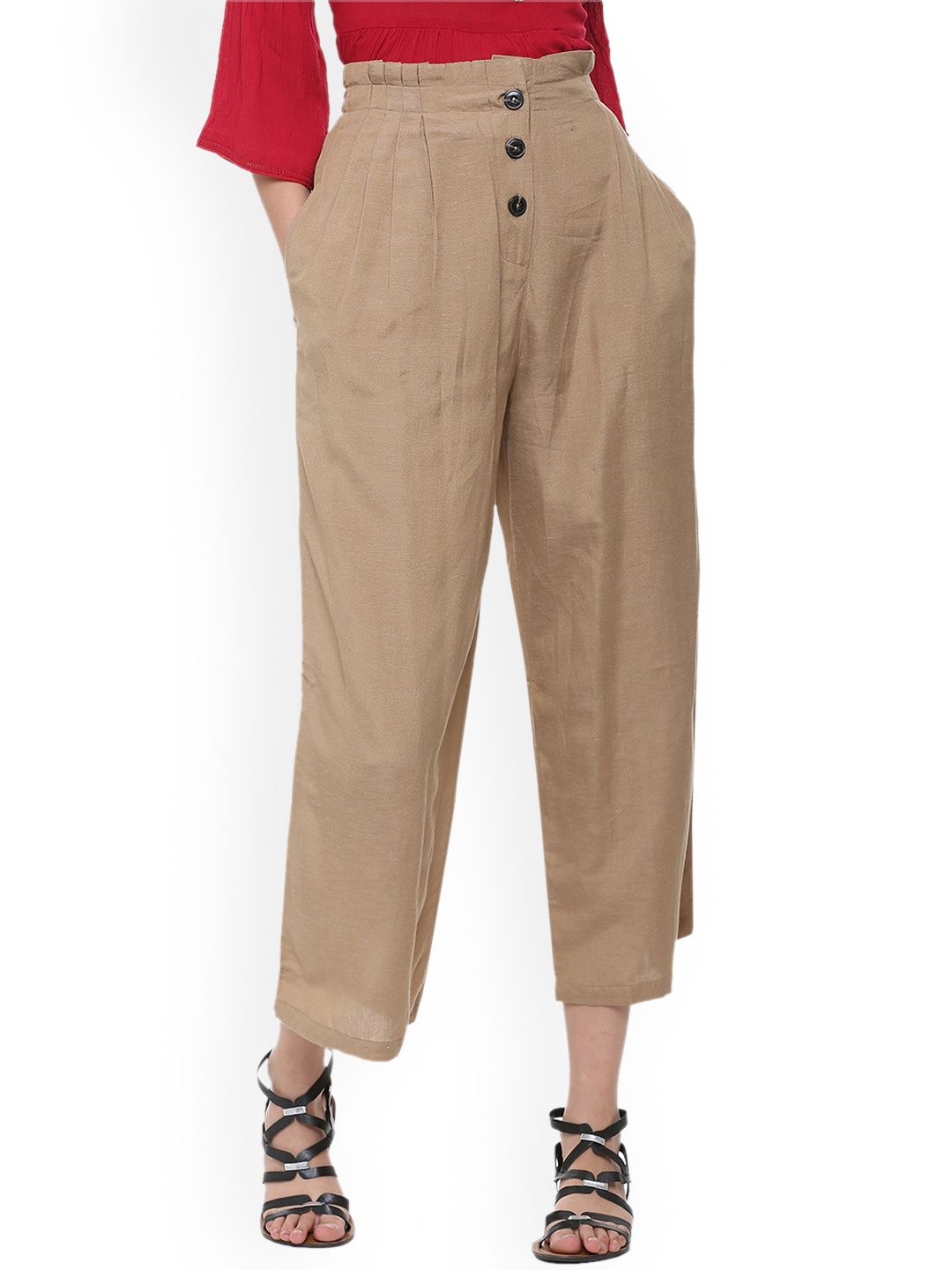 

People Women Brown Regular Fit Solid Parallel Trousers