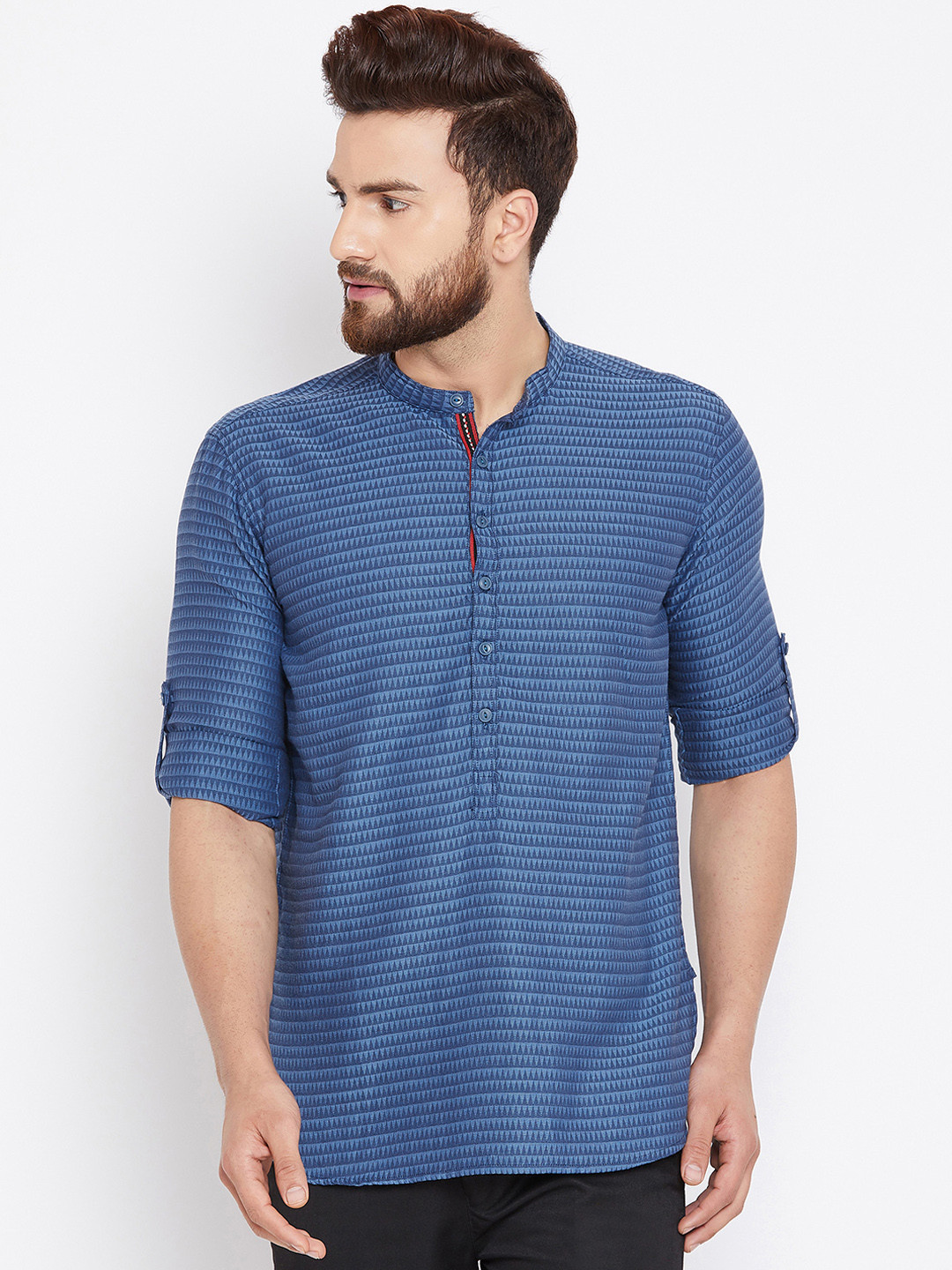 

even Men Blue Printed Straight Kurta