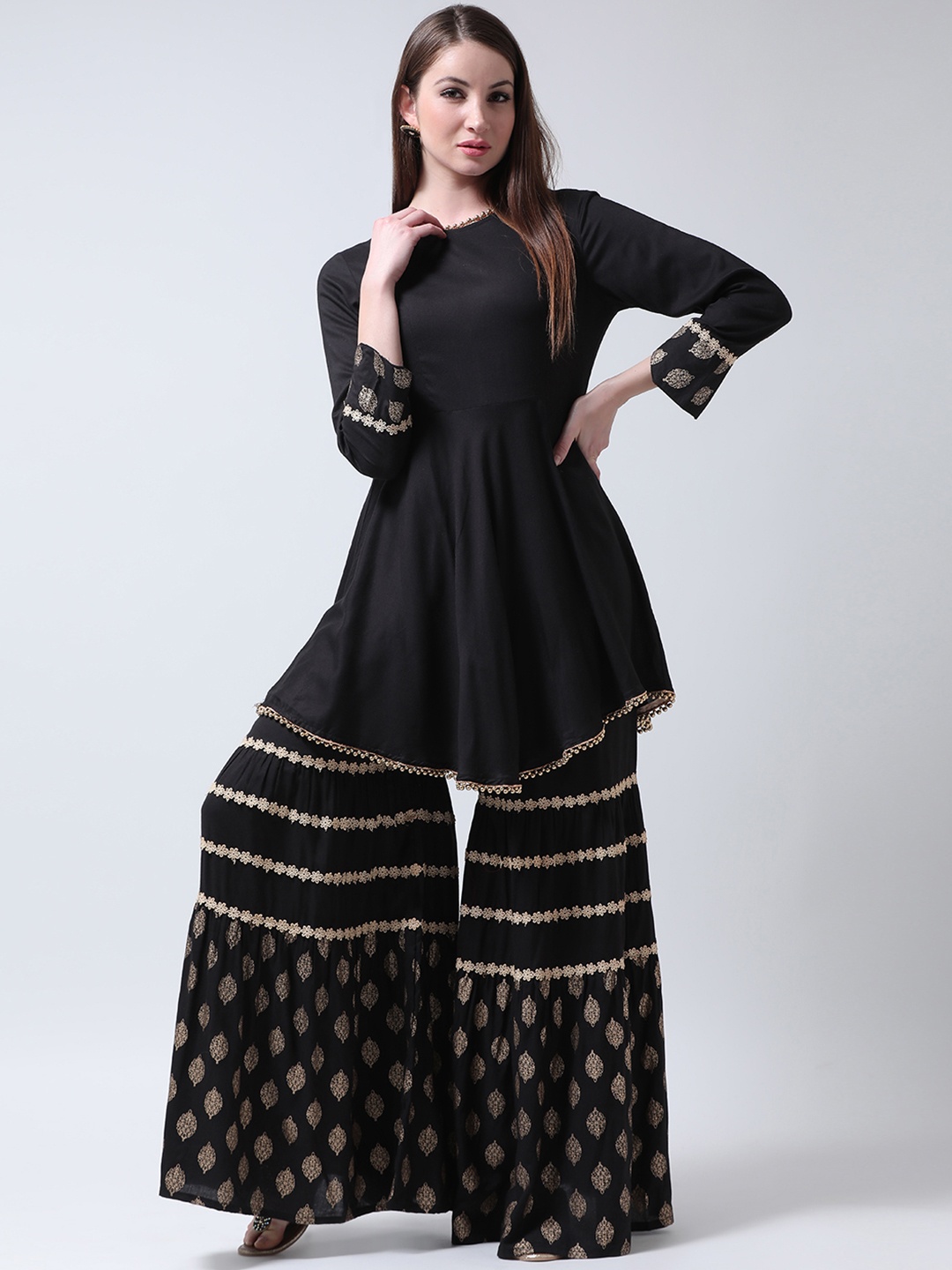 

Castle Women Black Solid Kurti with Sharara