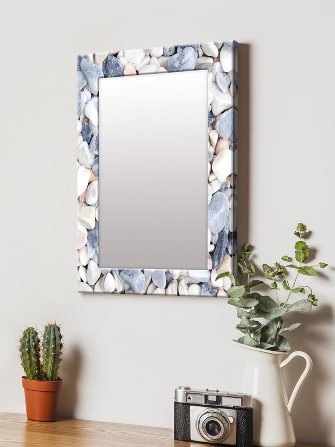 

999Store White & Blue Printed MDF Wall Mirror