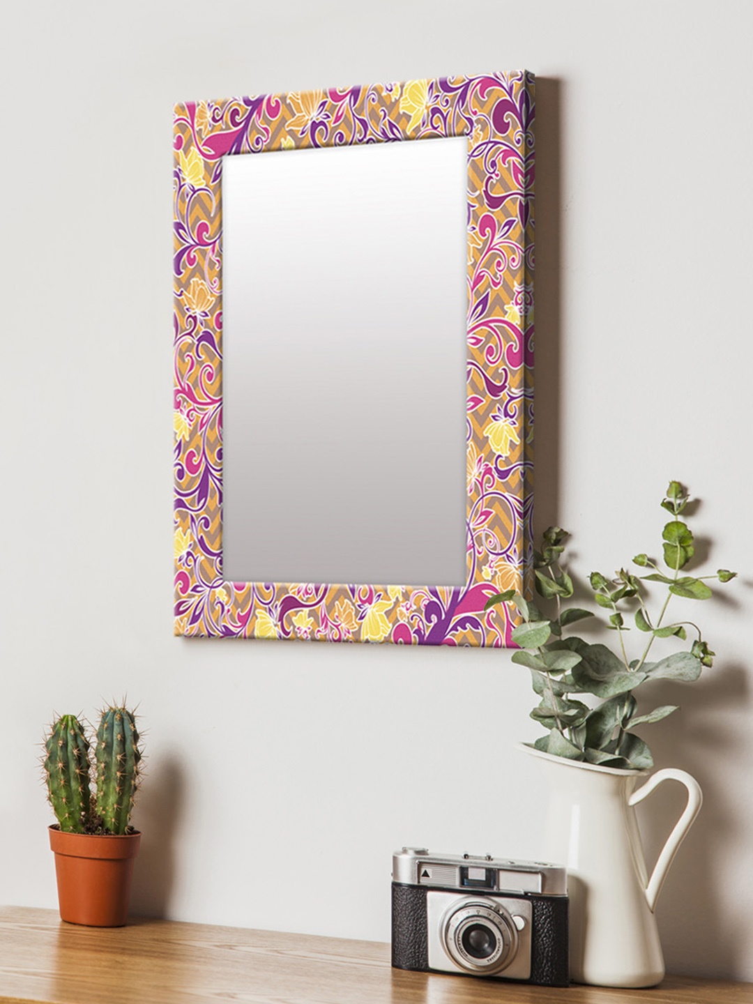 

999Store Multicoloured Printed MDF Wall Mirror, Multi