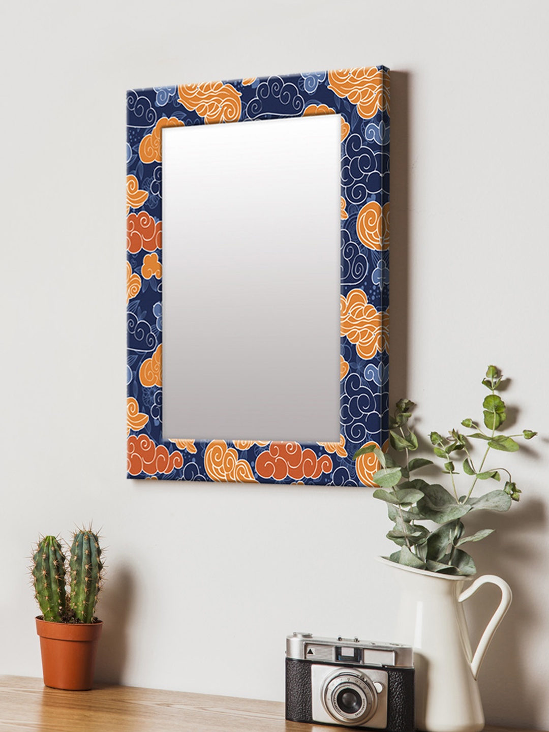

999Store Blue & Orange Printed MDF Wall Mirror