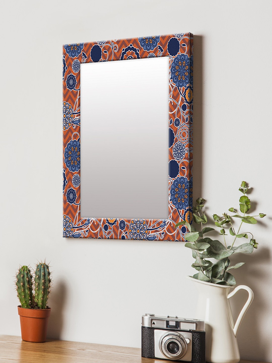 

999Store Orange & Blue Printed MDF Wall Mirror