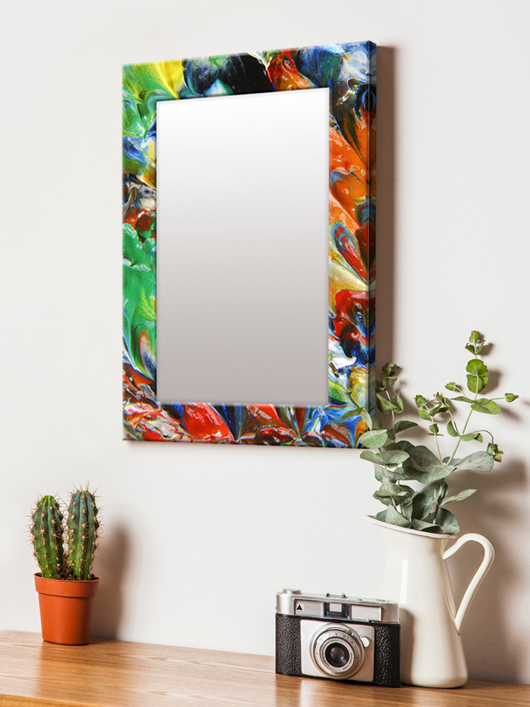 

999Store Multicoloured Printed MDF Wall Mirror, Multi