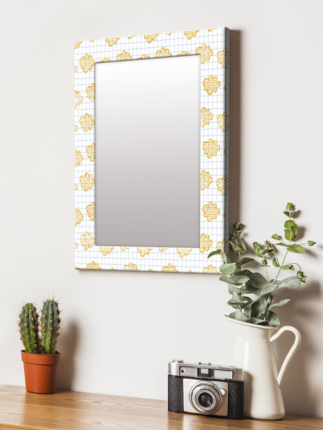

999Store White & Brown Printed MDF Wall Mirror