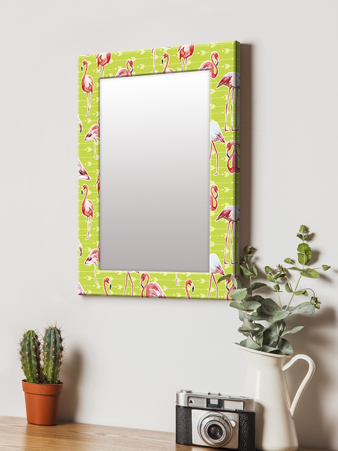 

999Store Green & Red Printed MDF Wall Mirror