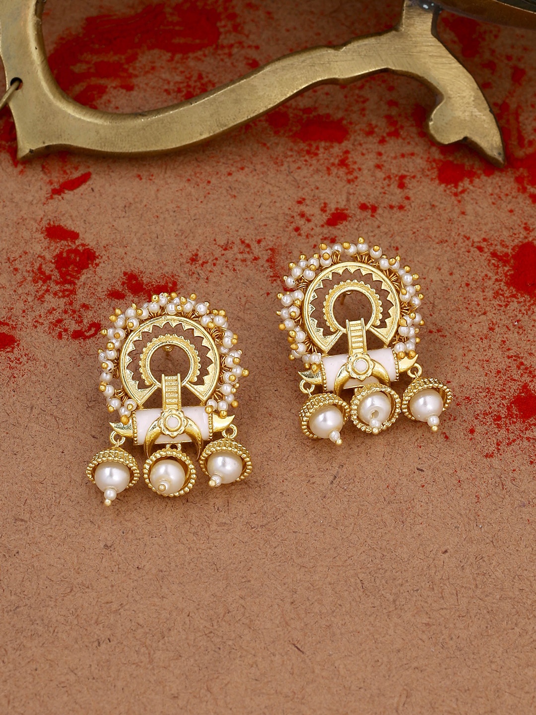 

Voylla Women Gold-Plated Handcrafted Contemporary Drop Earrings