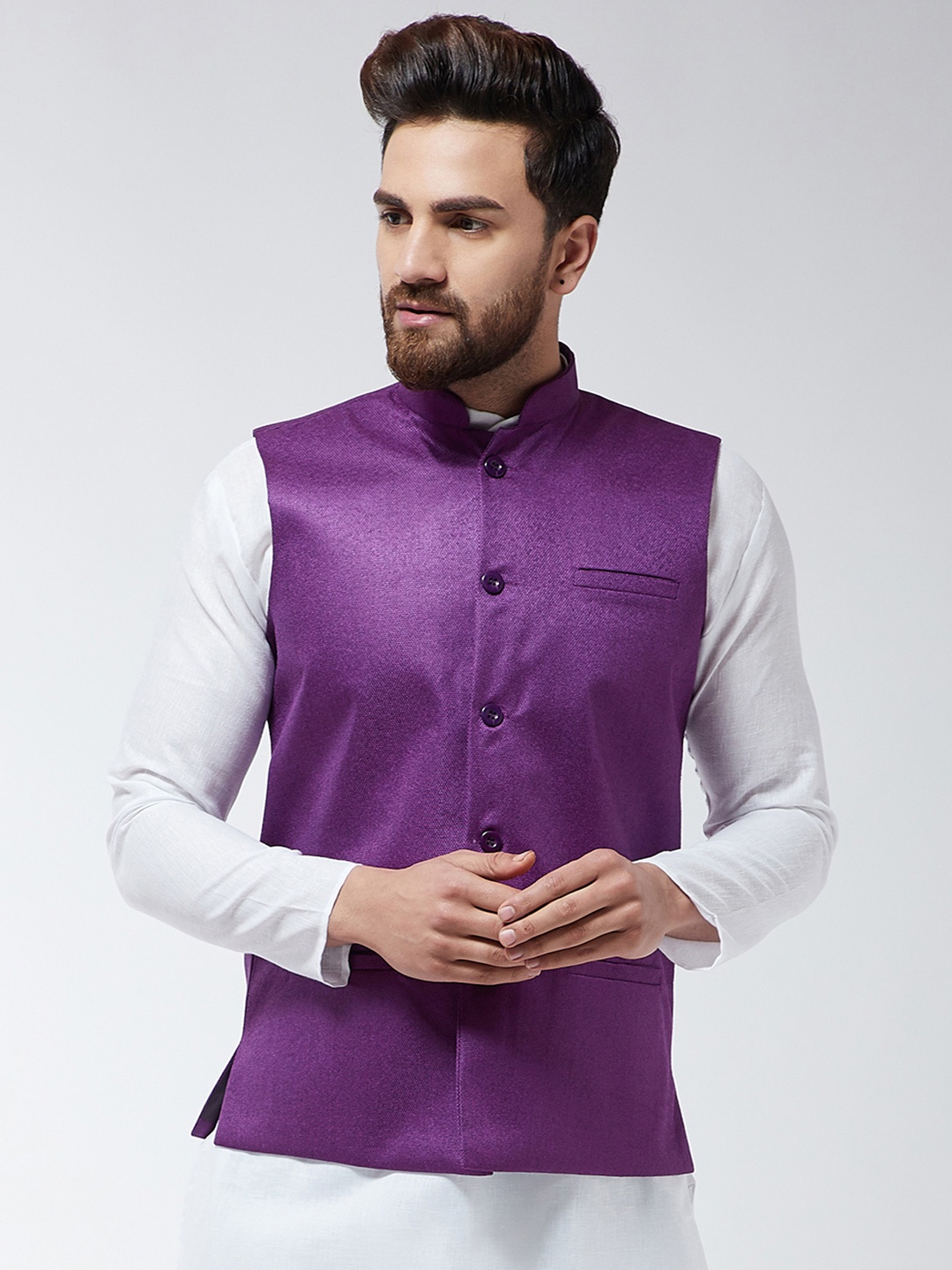 

SOJANYA Men Purple Solid Woven Nehru Jacket