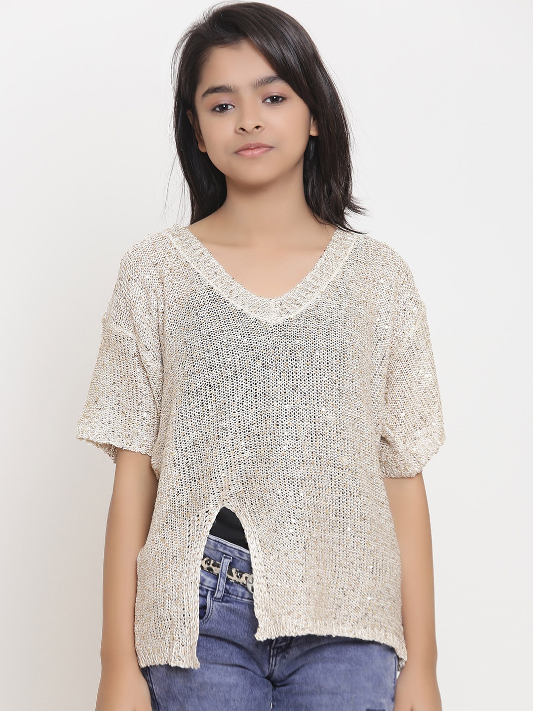 

Natilene Girls Off-White Self Design Top