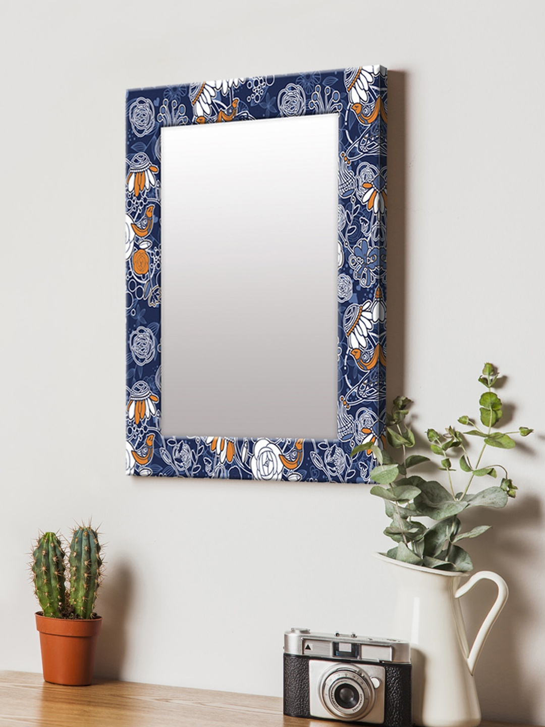 

999Store Blue Printed MDF Wall Mirror
