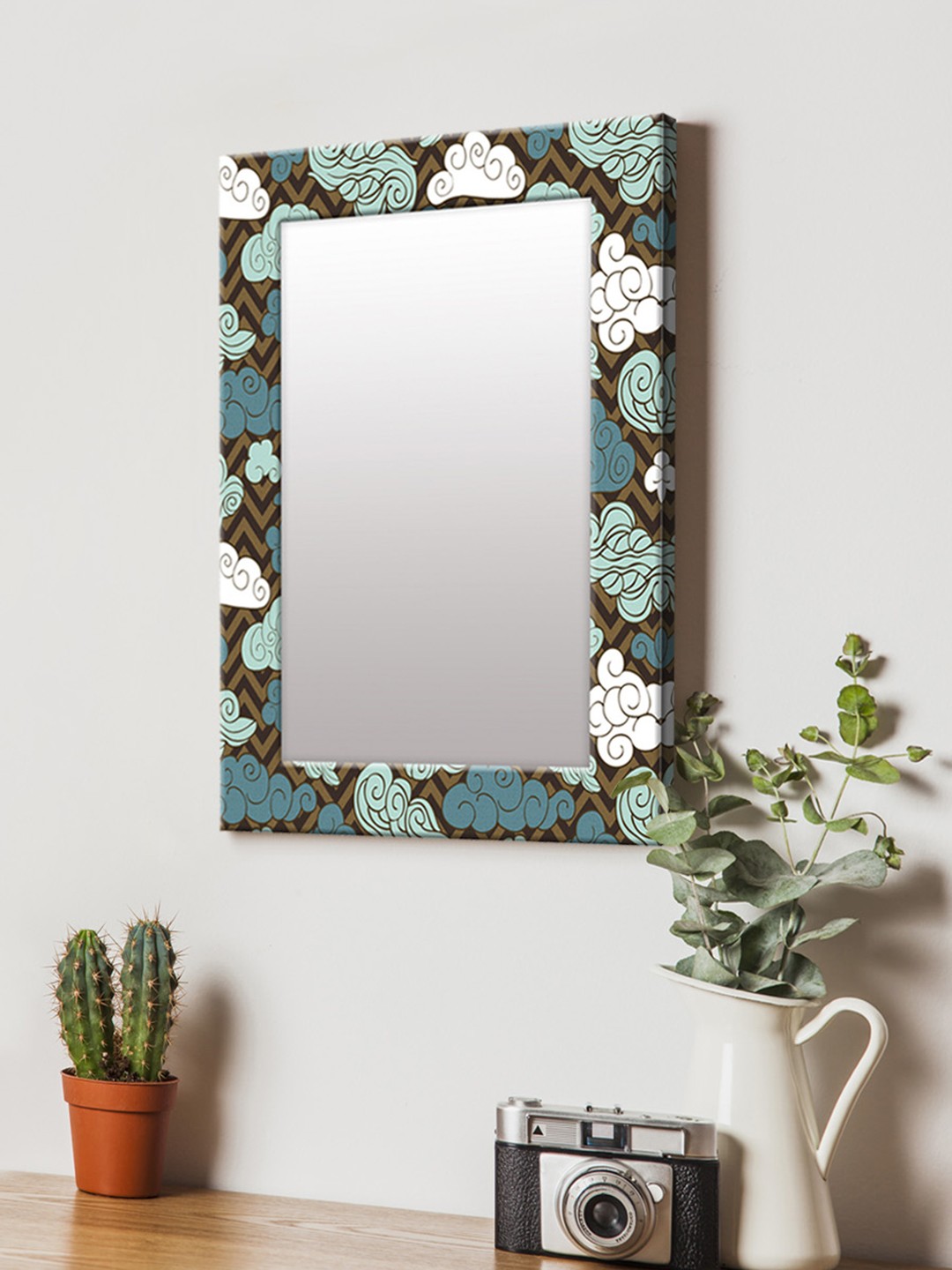 

999Store Blue & Multicoloured Printed MDF Wall Mirror