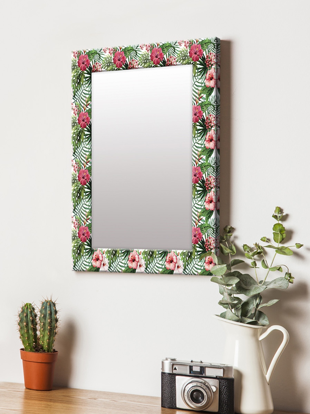 

999Store Green & Pink Printed MDF Wall Mirror
