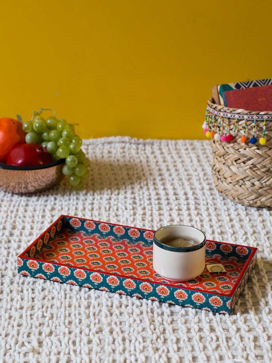 

Chumbak Red & Blue Printed Rectangular Tray