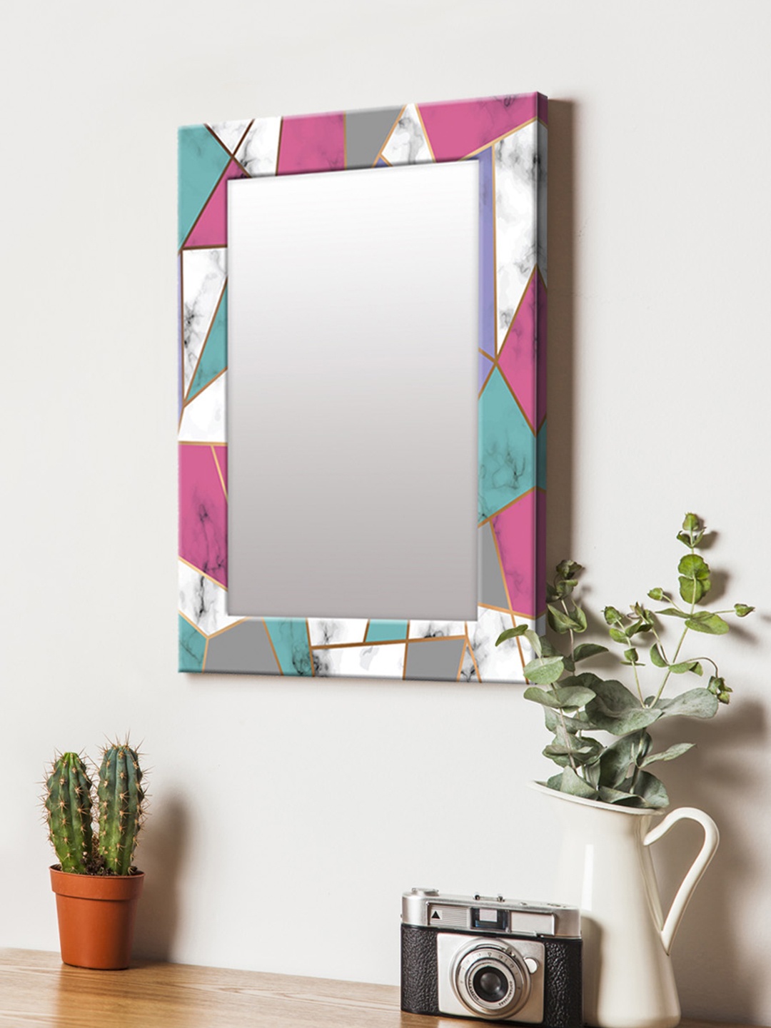 

999Store Blue Printed MDF Wall Mirror