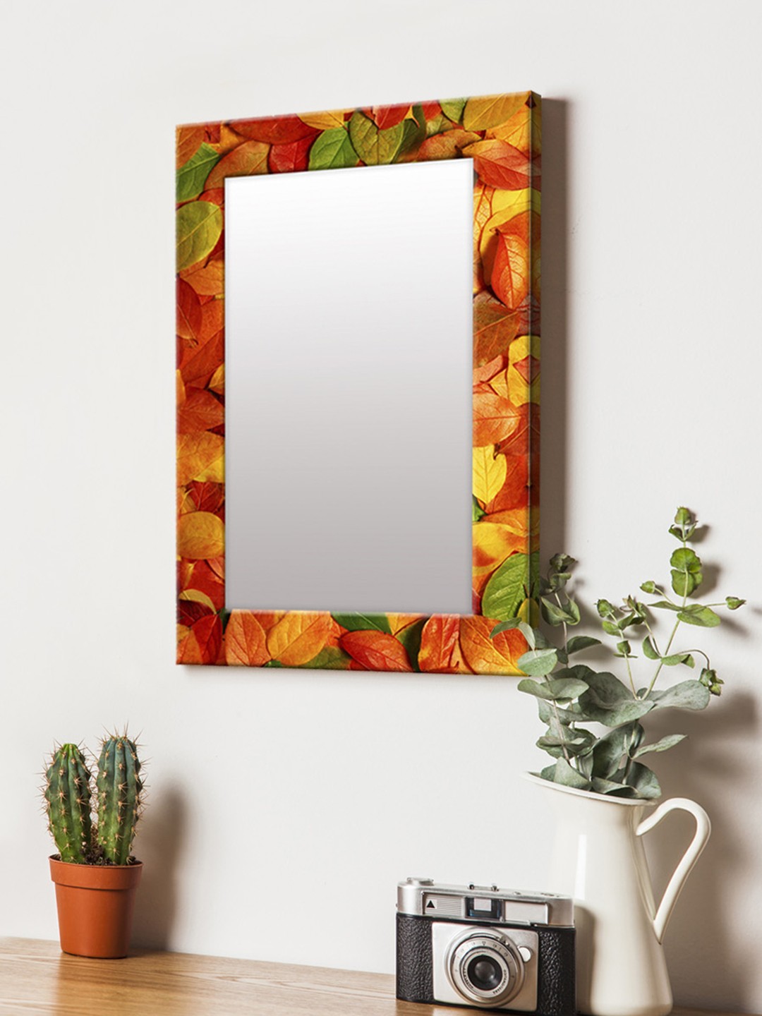 

999Store Red & Yellow Printed MDF Wall Mirror