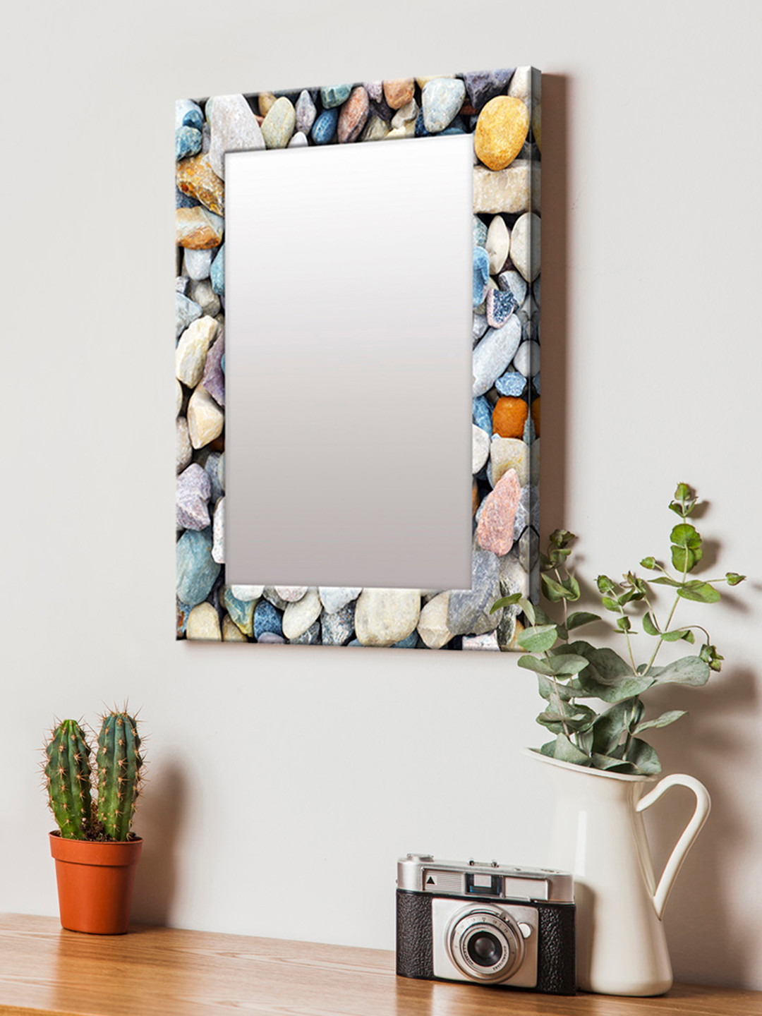 

999Store White & Multicoloured Printed MDF Wall Mirror