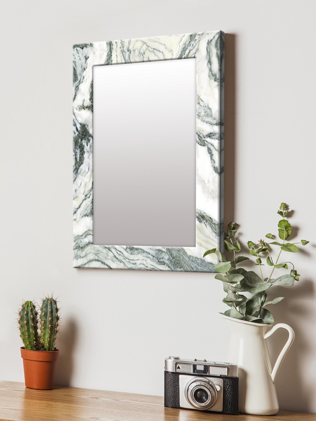 

999Store White & Grey Printed MDF Wall Mirror