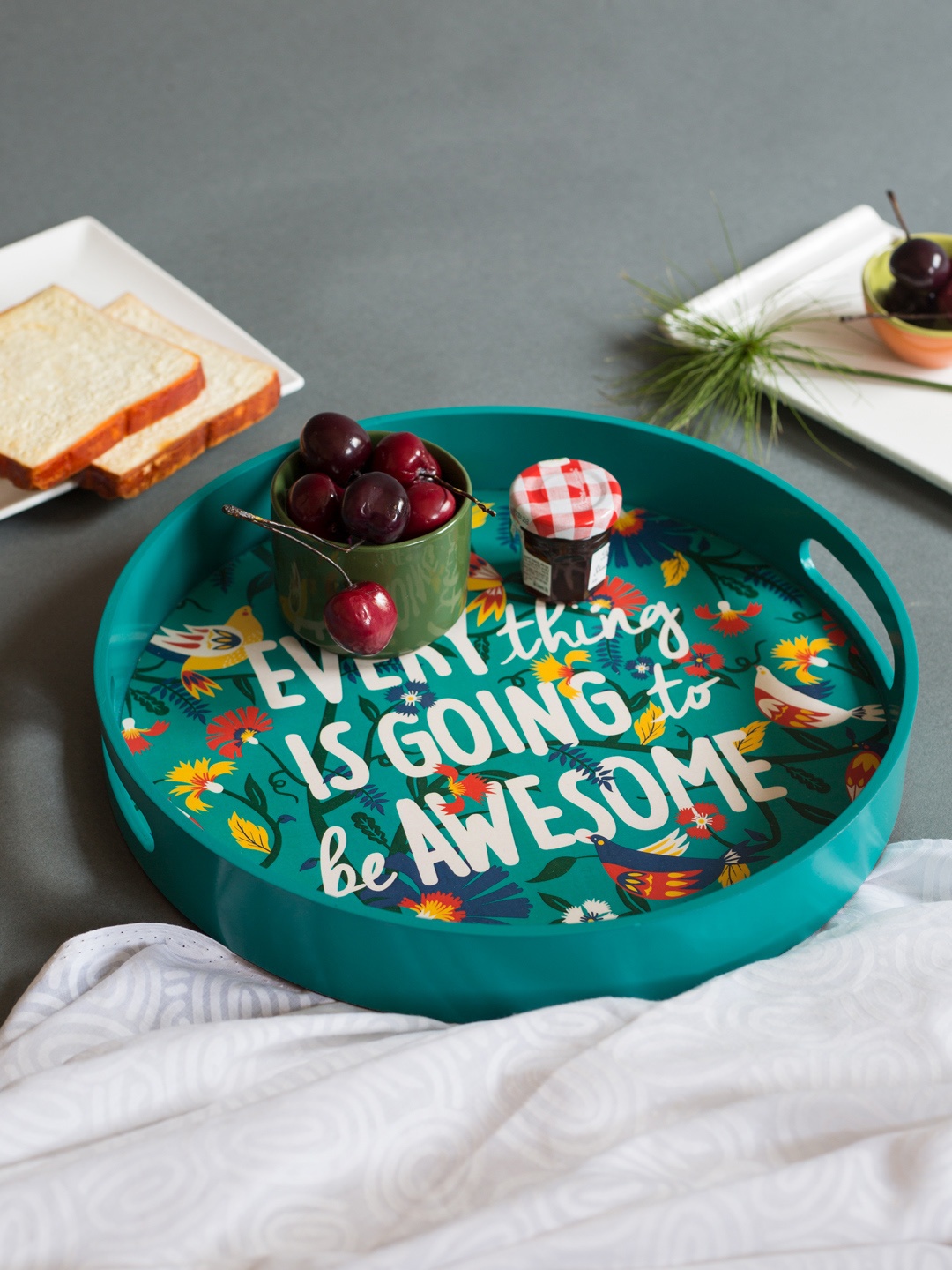 

Chumbak Multicoloured Printed Round Tray, Multi